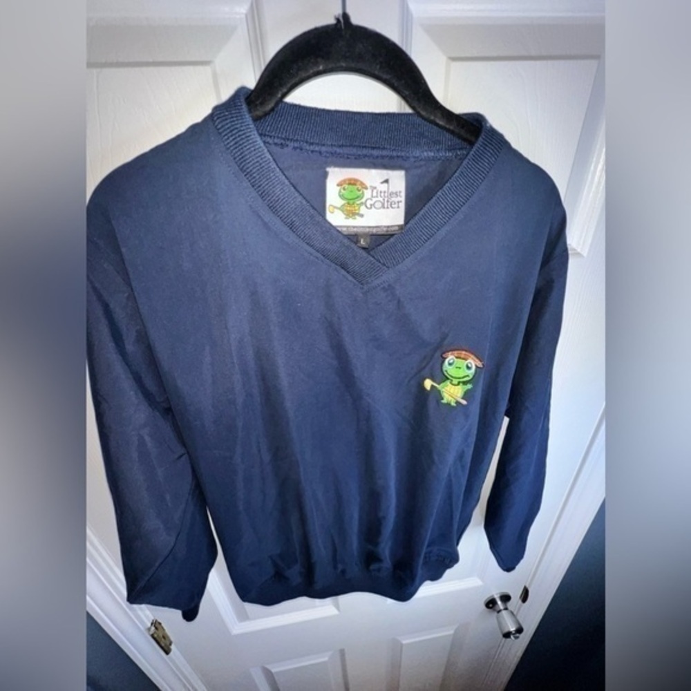 The Littlest Golfer Large Embroidered Golf Long Sleeve Blue Pullover Jacket L